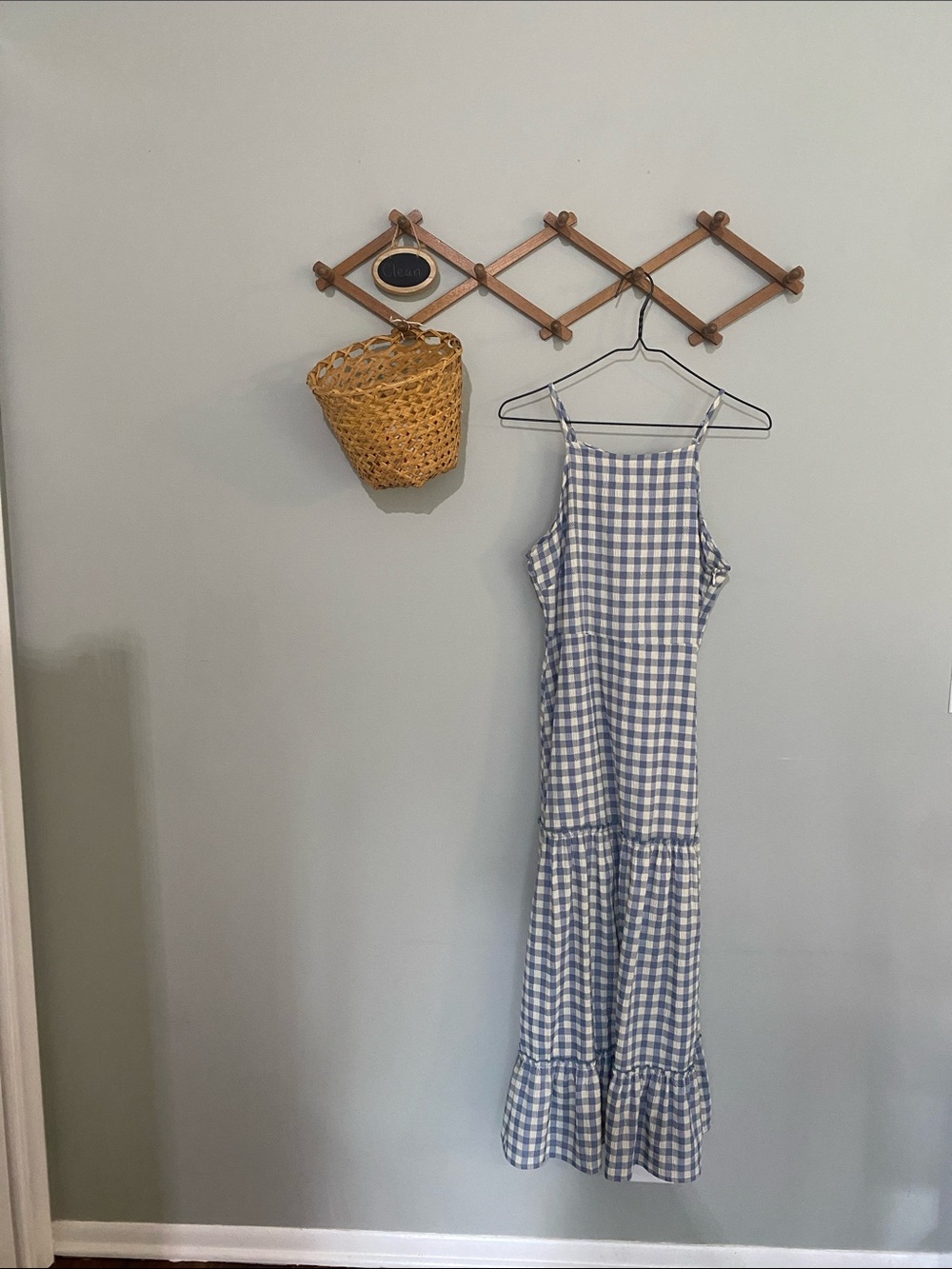 Nanette Lepore Blue and White Gingham Ruffle Tiered Midi Dress